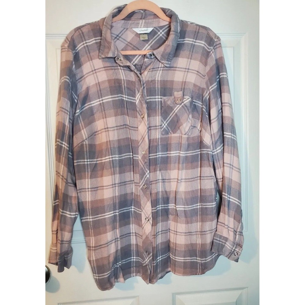CJ Banks 2x Womans Plus Flannel Plaid Long Sleeve Button Up Soft